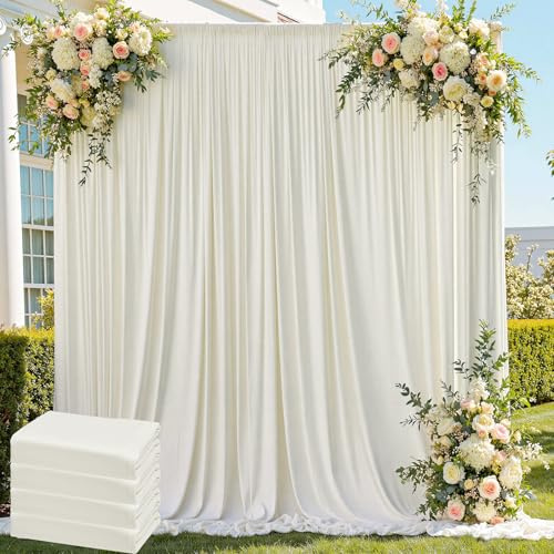 6 m x 2,4 m Toile de Fond Ivoire Infroissable pour fêtes, 4 Panneaux de 1,5 x 2,4 m en Polyester Soie Ivoire pour Toile de Fond Photo, Tissu pour Anniversaire