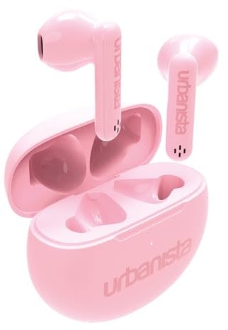 Urbanista Auriculares Inalámbricos, Bluetooth 5.3 In Ear IPX4 Auriculares con Micrófonos Duales, 20H de Reproducción, Controles Táctiles, Estuche de Carga TWS USB C, Austin, Rosa