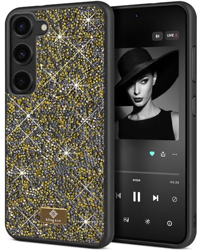 BEZ Handyhülle für Samsung Galaxy S23 Hülle Glitzer, Sparkle Diamond Crystal Bling Hülle mit Bling & Co. Serie Kompatibel für Samsung S23, Bernstein Gold