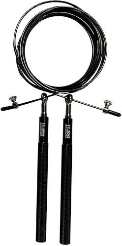 BSFIT® Cuerda de Saltar | Comba Profesional para Fitness y Boxeo | Ideal para Cardio, Entrenamientos de Velocidad y Cross Training | Duradero y Ligero con Alta Adaptabilidad. (ALUMINIO FINO NEGRO)