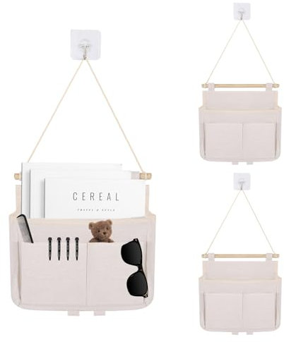HFDONGL Hängetasche 3 Stück Hängeaufbewahrung Hängeorganizer Wandorganizer Wall Hanging Storage Bag Hängeregal Aufbewahrungstasche für Home Office Diele Bad Kinderzimmer (Off White)