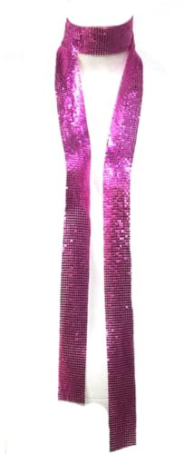 Wisafory Écharpe en métal à paillettes pour femme - Longue cravate - Chaînes scintillantes - Écharpe fine pour femme - Pour mariage, carnaval, costume, fête, Rouge rose., 160 cm
