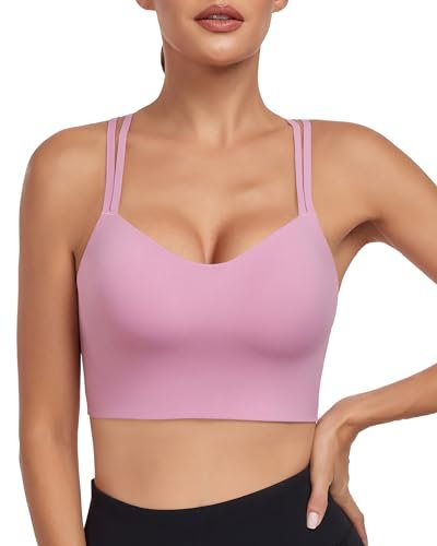 As Fariy Damen Cloud Longline Sport-BH U-Ausschnitt Spaghettiträger Trainings-BH Yoga Crop Tank Top (Rosa,M)