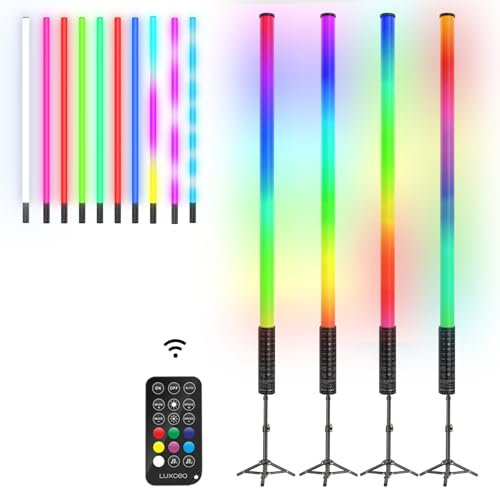 4Pack RGB Tube Light Bar with Stand, 5000mAh Battery Powered LED Video Light Wand Handheld Color Neon Tube Lights Stick for Stage DJ Dance Club Party Photography Studio Lighting