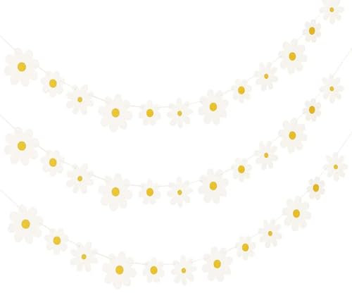 JEKUGOT 3 Packs Gänseblümchen Dekoration, Gänseblümchen Blumen Girlande Blumen Papier Party Dekoration für Geburtstagsfeier, Sommer Party Zubehör