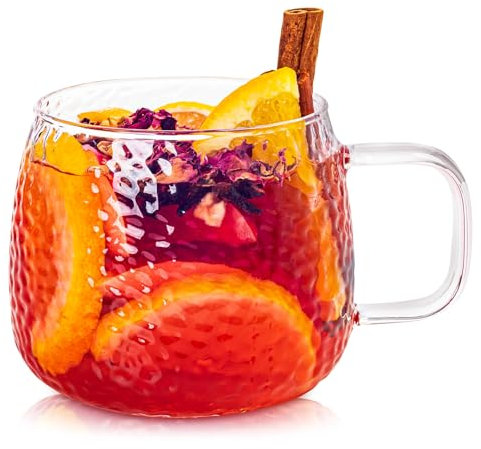 KONZEPT Teegläser mit Henkel 4 er Set, Teetasse 420 ml, Tassen Set aus Borosilikatglas, ideal für Kaffee, Tee, Eiskaffee, Matcha, Kakao und heiße Schokolade