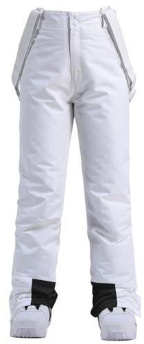 Damen Skihose Hosenträgerhose Snowboardhose Damen Winter Warm Wasserdicht Winddicht Abnehmbare Skilanglaufhose Thermohose Wanderhose White XL