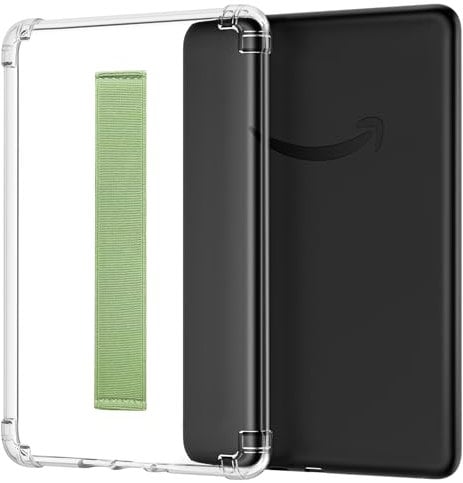 MoKo Case for 7 Kindle Paperwhite (12th Generation-2024) and Kindle Colorsoft Signature Edition, Hand Strap Case Ultra Slim Transparent Soft Flexible TPU Skin Bumper Back Cover Shell, Agave Green