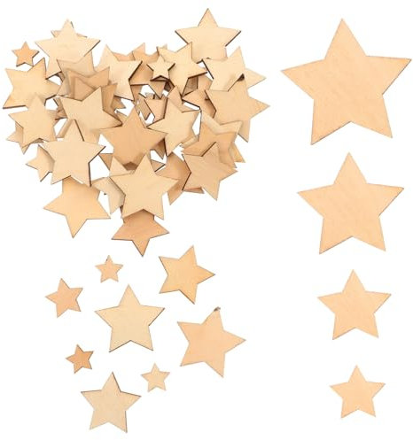 NUOBESTY 100stücke Unvollendete Holzsterne Dekorationen Verschiedenen Für Basteln Scrapbooking Und Feierlichkeiten Für Weihnachten Hochzeiten Und Geburtstagsfeiern