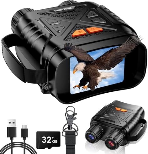 Nachtsichtgerät Ferngläser 800m, Jagd Fernglas mit Nachtsicht, HD-Bildschirm und 32GB Karte, Binoculars Infrarot Kamera 10X Digitalzoom 7 IR-Stufen, Video Sichern Wiederaufladbare für Camping Reisen