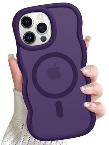 Cover Magnetica Ondulata per iPhone 12 Pro Max Compatibile con MagSafe Custodia Cornice Ondulati Riccia Forma Traslucida Opaca Antiurto Anti-Scratch Case per Ragazze Donne, Viola
