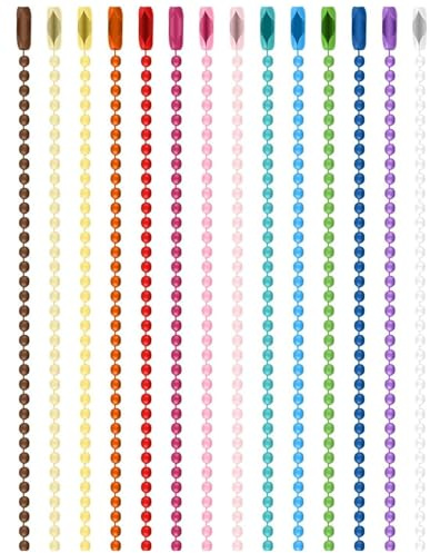 ZAMXHUG 50pcs kugelkette Edelstahl,Bunte Kugelkette Metall Hängekette 2,4mm mit Verschluss Kugelkette Passende,schlüsselanhänger Kette,für Schlüsselanhänger Tag Schnalle Hängende Ornamente(12cm)