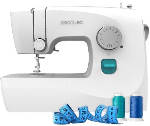 Cecotec Nähmaschine für Anfänger BelleCouture 1500 Elite, 15 Stiche, manuelles 4-Stufen-Knopfloch, verstellbarer Knopflochfuß, einstellbare Fadenspannung, Zubehör-Kit, leicht bedienbar, für Zuhause