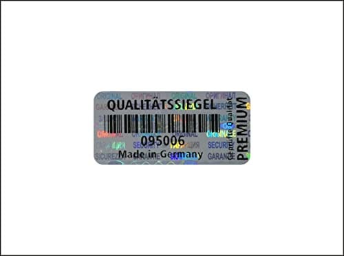 Holomarks 250 St. Qualitätssiegel Hologramm Etiketten Garantie Siegel Sicherheitsaufkleber 32x15mm GERMAN TEXT
