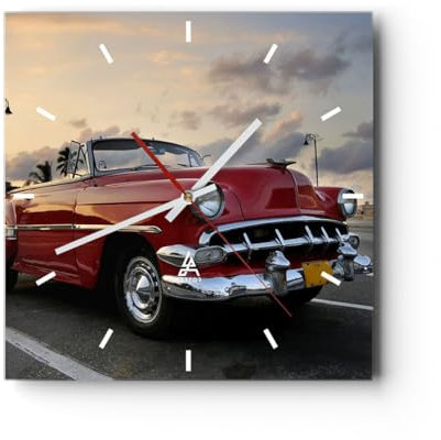 Modern Wanduhr Auto Kuba Himmel 30x30cm Quadrat Klein Wand Uhr Glas Analog Zimmeruhren Küche Büro Wohnzimmer Glasuhr Wall Clock Dekoration Design Wanddekoration Küchenuhr C3AC30x30-0186