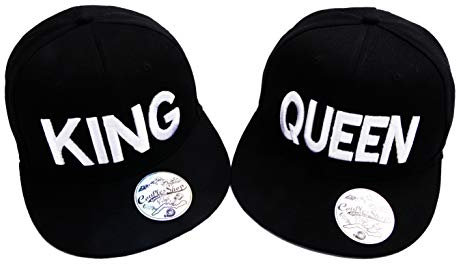 Tom's Couples Shop Partner Cap King Queen Snapback Set Liebhaber Paare Kappe Basecap Mütze für für Pärchen 3D Bestickte Paar (Schwarz)