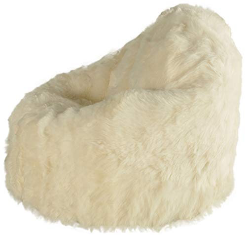 generisch Lammfell Sitzsack Pouf Creme Weiss Bean-Bag aus echtem Island Lammfell mit Innensack & EPS Füllung