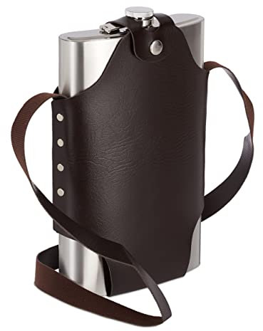 Relaxdays 9 x Flachmann aus Edelstahl, XXL, hochwertige Taschenflasche zum Umhängen, 1,8l Fassungsvermögen, Partyspaß, Silber