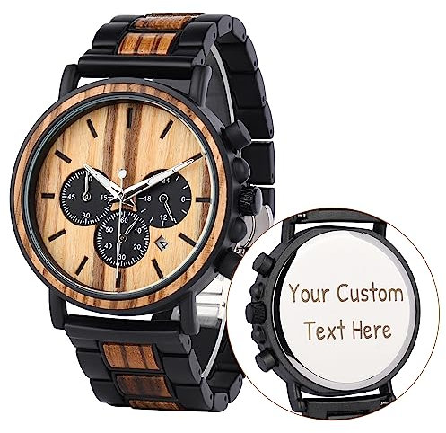 LMWOOD Holz Uhr Graviert Benutzerdefinierte Holz Armbanduhr, Jubiläumsgeschenk für Ehemann, Personalisierte Geburtstagsgeschenk