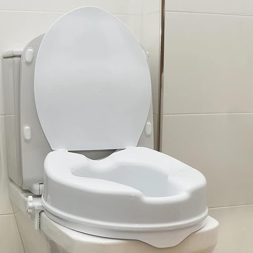OrtoPrime Toilettensitzerhöhung 10cm mit Deckel Orthopädischer Toilettensitz mit seitlichen Sicherheitsverriegelungen - WC Sitzerhöhung für Senioren universeller Toilettenlift