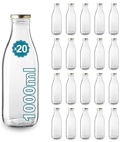 Espirito Rebelde Lot de 24 Bouteilles en Verre Vides de 1000 ml avec Couvercle | Bouteilles en Verre pour Jus, Lait, Barbecue, Sauces | Idéales pour Pique-niques, Mariages et Fêtes