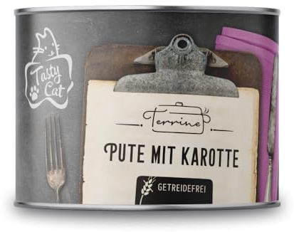 TastyCat Terrine Nassfutter für Katzen Pute mit Karotten 6 x 180g. | getreidefrei | in Soße | zuckerfrei | Monoprotein