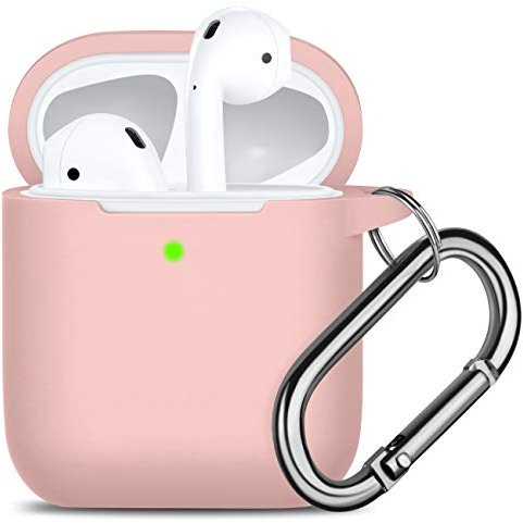 Oielai Airpod Case Cover Compatible with AirPods 2 & 1, Silicone Shockproof Cute Case-Front LED Visible- Support Wireless Charging with Carabiner for Airpod Case, Sand Pink