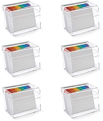 Osco Large Clear Acrylic Index Box, 6 Pack, A to Z Divider Tabs, 100 Lined Notecards, Ruled Revision Flash, Recipe Notes, Contacts Filing, Desktop Organiser, Holds 7 × 5 Cards (177 × 127 mm)