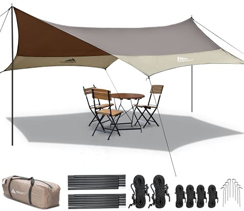 Forceatt Toldo de Refugio Impermeable, 3.7 * 4.3m Hamaca Tienda Tarp con 6 Puntos de Sujeción se Puede Usar con Carpa y Hamaca en Campamentos, Caminatas, Mochileros y Jardín.