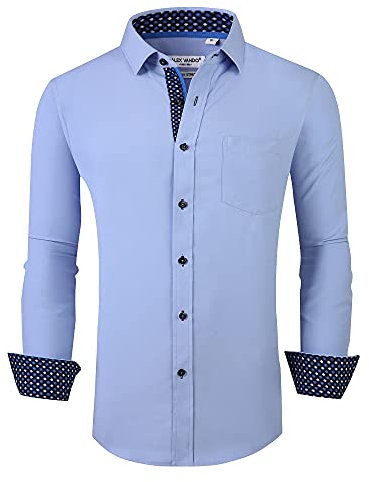 Alex Vando Chemise décontractée boutonnée à manches longues pour homme Coupe droite - bleu - Taille L