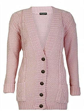 Pretty Attitude Womens Ladies Chunky Cable Knit Cardigan Button Long Sleeves Grandad Plus Sizes (Baby Pink, 16)