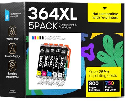 iNKPAD 364XL Multipack Kompatibel für HP 364 Druckerpatronen für Deskject 3520 3070A, Photosmart 5510 5520 5515 5524 6510 6520 7510 7520 b110a b109a, Officejet 4620 4622 (5er-Pack)