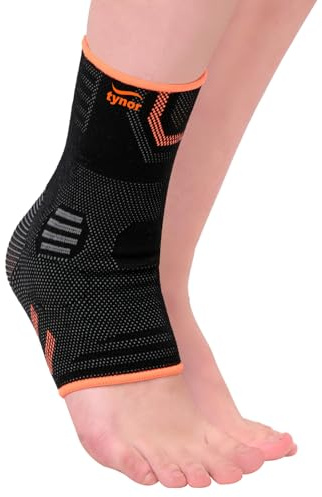 TYNOR Ankle Brace Pack of 2 Adjustable Ankle Support for Men & Women, Breathable Ankle & Foot Bandage for Plantar Fasciitis, Arthritis, Sprained Ankle, Sports Compression Socks -Black & Orange, L