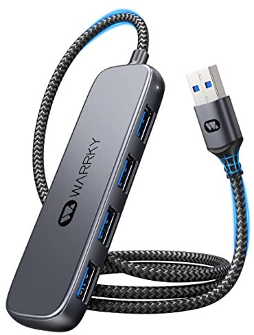 Hub USB, WARRKY 4 Ports USB 3.0 [Superspeed, 90cm, Boîtier en Aluminium, Nylon Tressé] Ultra Fin Port USB Multiple pour PC, MacBook, iMac, Surface Pro, Notebook, XPS, PS4/ PS5, Xbox, clés USB, etc.