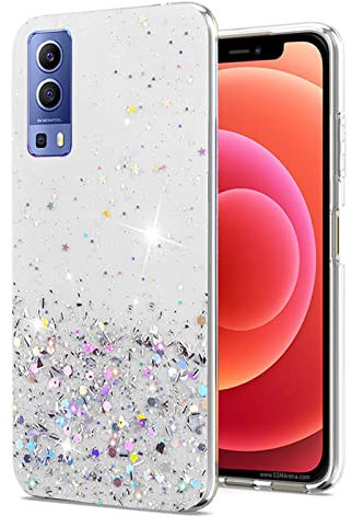 Custodia per Vivo Y72 5g Silicone Rosa, Effetto Glitter per Vivo Y72 Cover Trasparente Brillante Morbida Sottile Case Regalo per Donne (Trasparente)