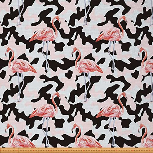 Flamingo Stoff Meterware Kuhfell Möbelstoff Dekostoff mit Kuhdruck Tierhaut Boho Stoff für Drinnen und Draußen Milchkuh Bauernhaus DIY Kunst Wasserdichter Stoff Schwarz Pink 460 x 150 (HxB)