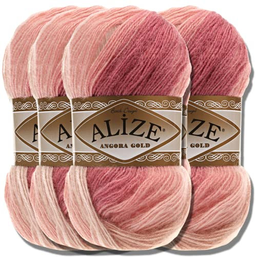 Alize 5x 100g Angora Gold Batik Türkische Premium Wolle aus 20% Schurwolle 80% Acryl Uni Handstrickgarne Yarn Garn Strickgarn Babywolle Farbverlauf Baby zum Häkeln Stricken (5652)