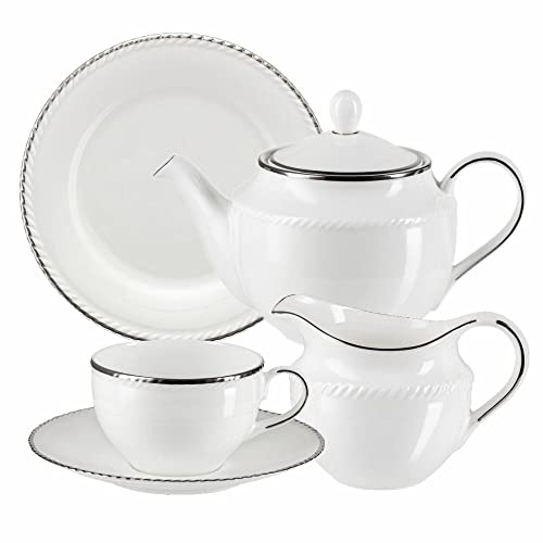 VILLA ITALIA Kaffeeservice Porzellan Für 12 Personen Tassen - Set Tassen - Desserteller - Kruge - Kaffee - Oder Teezucker FLORIAN