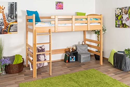 Hochbett für Erwachsene Easy Premium Line K22, Buche Vollholz massiv Natur - Liegefläche: 90 x 190 cm