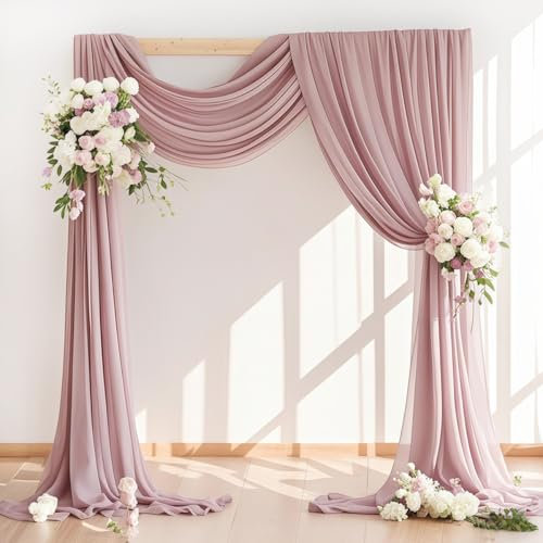 LINXTAR Tissu drapé en mousseline de soie transparente pour arche de mariage - 76,2 x 5,5 m - Rose poudré - Pour fête prénuptiale, fête, arches d'église, cérémonie, décoration