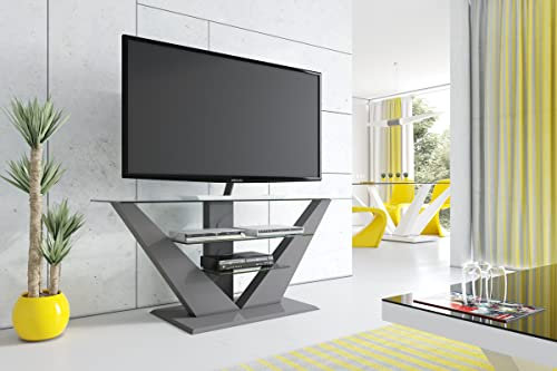 Design TV Schrank HL-111 Grau Hochglanz Glas LED TV Möbel TV Rack TV Ständer Fernsehtisch