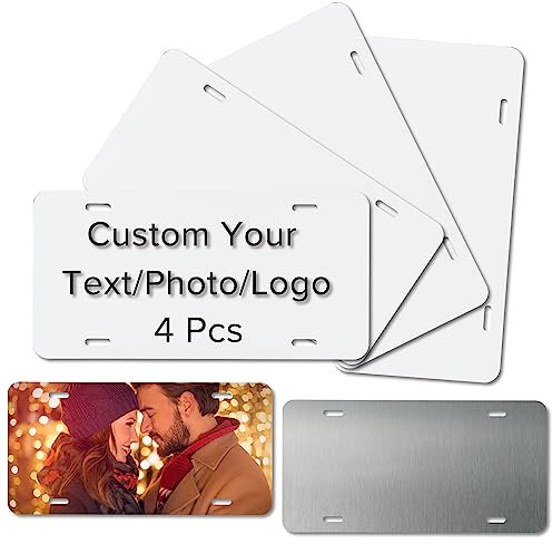 4 Pieces Blank for Sublimation License Plates, Aluminum Metal License Plate Tag, Blank Thermal Transfer for Custom Design Works (0.45mm-4pcs)