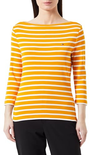 Tommy Hilfiger Damen Langarmshirt New Cody Slim U-Boot-Ausschnitt, Mehrfarbig (Breton Stp/ Rich Ochre/ Ecru), XS