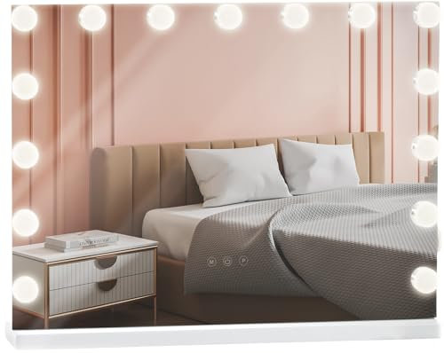 CLP Schminkspiegel Marlene I Kosmetikspiegel mit 10X Vergrößerung I Hollywoodspiegel mit dimmbarer LED-Beleuchtung I 3 Licht-Modi, Farbe:weiß