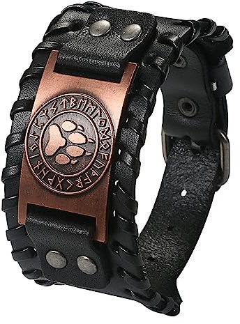 Cupimatch Herren Armband Retro Breites Metall Wikinger Armband Herren PU Lederarmband Punk Style Armbänder Breiter Gürtel Manschette Armreif Rock Wrap für Männer Junge