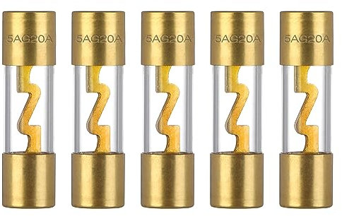 VEXUNGA Fusibili AGU 20A Audio Vetro Placcato Oro Fusibile 20 Ampere per Amplificatore Auto Impianto Stereo Marino Car Protezione Dell'Alimentazione (Confezione da 5 Pezzi)