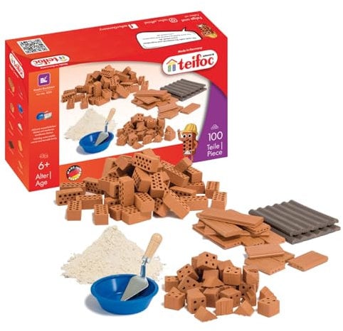 teifoc - 1530 - Kit de construction en pierre - 100 briques miniatures avec mortier et outils pour projets de bricolage - Pour enfants à partir de 6 ans - Blocs de construction en argile pour le