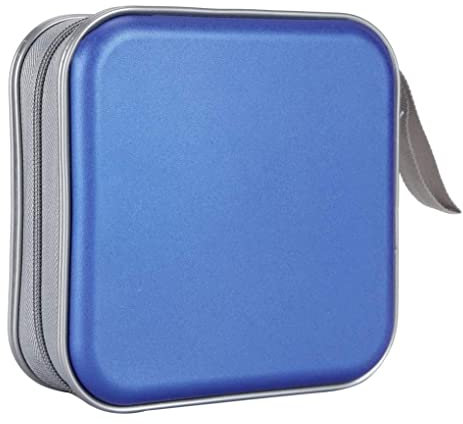 CD & DVD Storage Wallet - Hard Plastic Organizer, 40 Capacity, Portable, Blue