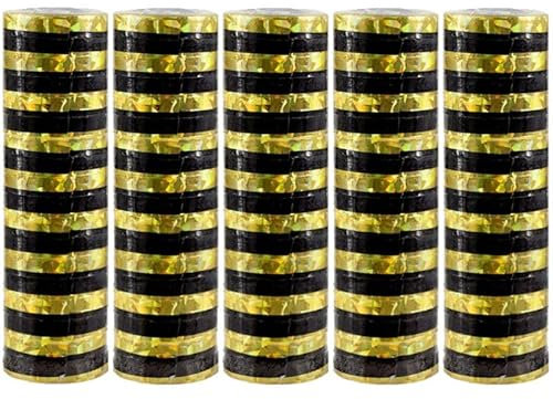 Luftschlangen Papier bunt Party Deko Geburtstag Hochzeit Set holografisch, Stück:5 Stück, Luftschlangen:Schwarz gold