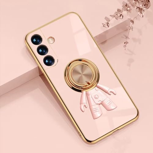 ATISIJIE astronauta Cover per Samsung Galaxy S21 FE,Supporto di Anello Rotante,placcatura antiurto Custodia per Samsung Galaxy S21 FE-Rosa